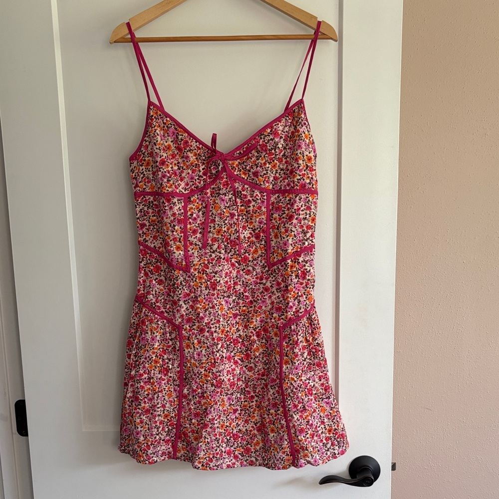 Anthropologie Multicolor Floral Mini Dress With Piping Detail